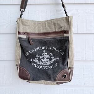 Myra Provence Canvas Leather Crossbody Satchel Boho Bag